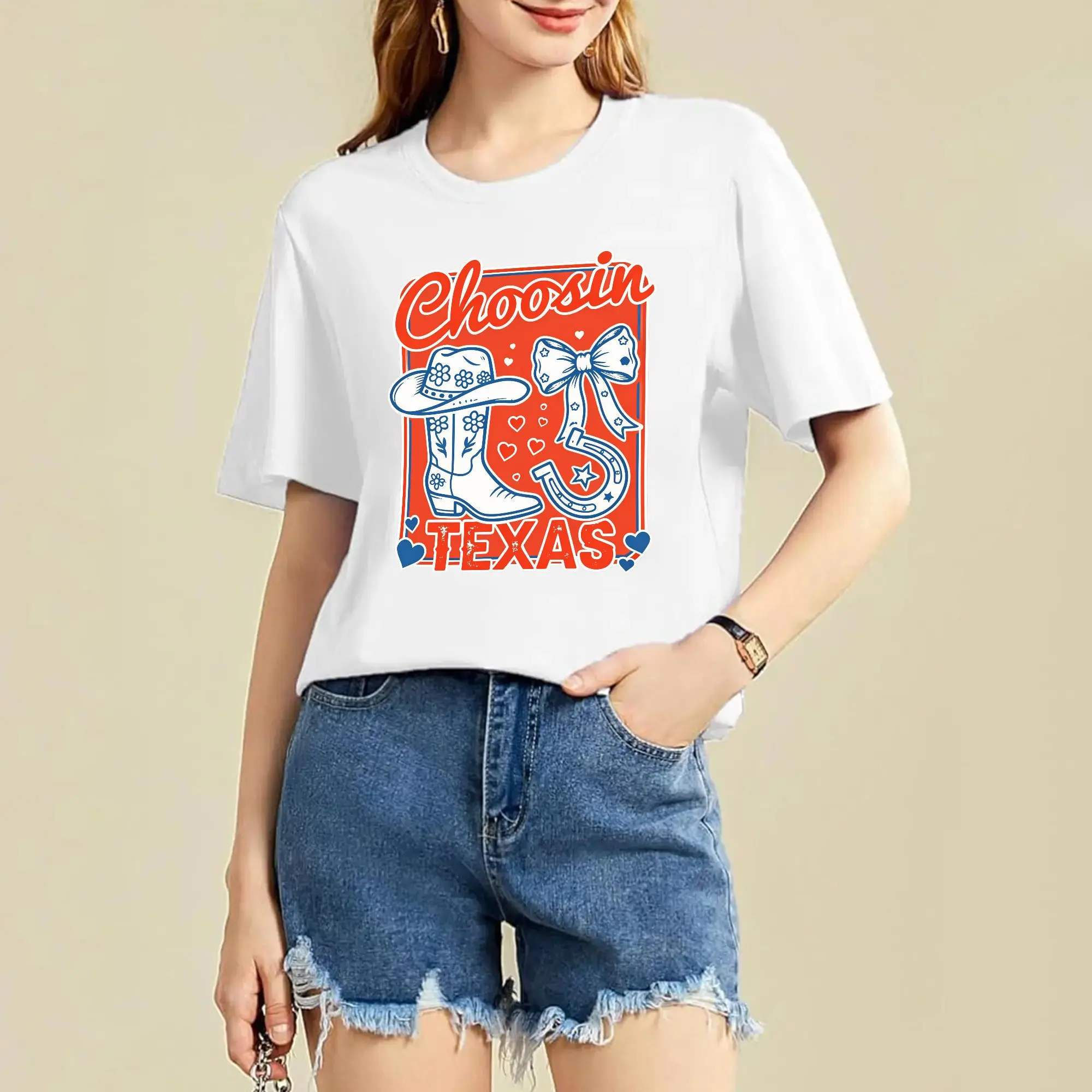 Men's Texas Western Graphic T-Shirt - Cowboy Boot, Bow, Horseshoe Print Casual Short-Sleeve Cotton Top