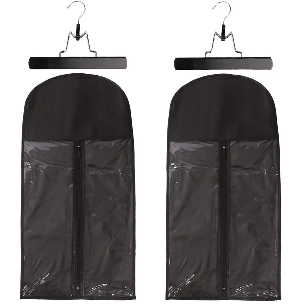2 Pack Hair Extension Storage Bag Hair Extension Hanger  Holder Dust-Proof Portable Suit with Transparent Zip Up Closure- Lightweight,  and Portable (Black)