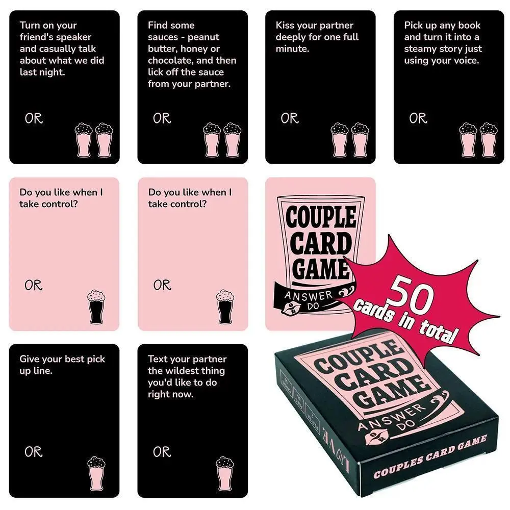 Couples Intimate Conversation Card Game Set - 1×Card Set (50 Cards, 8.9×6.4 cm Cardstock), Portable Emotional Challenge for Adults 18+, Meaningful Moments, Valentine's Day, Weddings