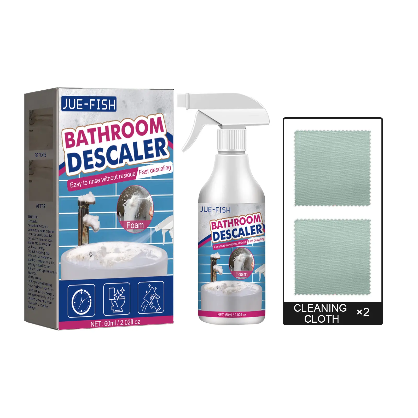 Household Foam Spray Bathroom Cleaner, for Glass Scale, Stainless Steel, Lavabo & Bathtub Stain Removal Cleaning