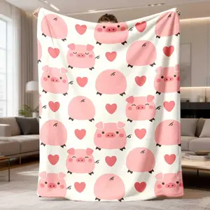 2026 New Flannel Blanket Release - A Luxurious All-Season Throw Featuring An Adorable Pink Pig And Heart Design, Perfectly Cozy, Soft, And Stylish For Your Sofa, Office Rest, Camping, Or Travel. A Great Gift Choice For Family And Friends