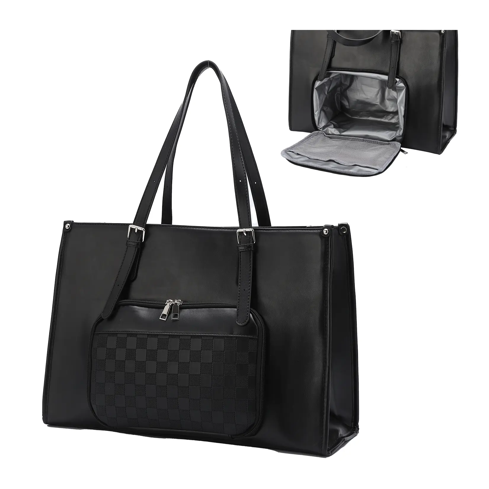 Women's Insulated Lunch Bag with Wristlet - 16.5" Thermal Tote & 7.7" Purse Set, Leakproof Office Lunch Cooler & Laptop Bag, Waterproof PU Leather Work Bag