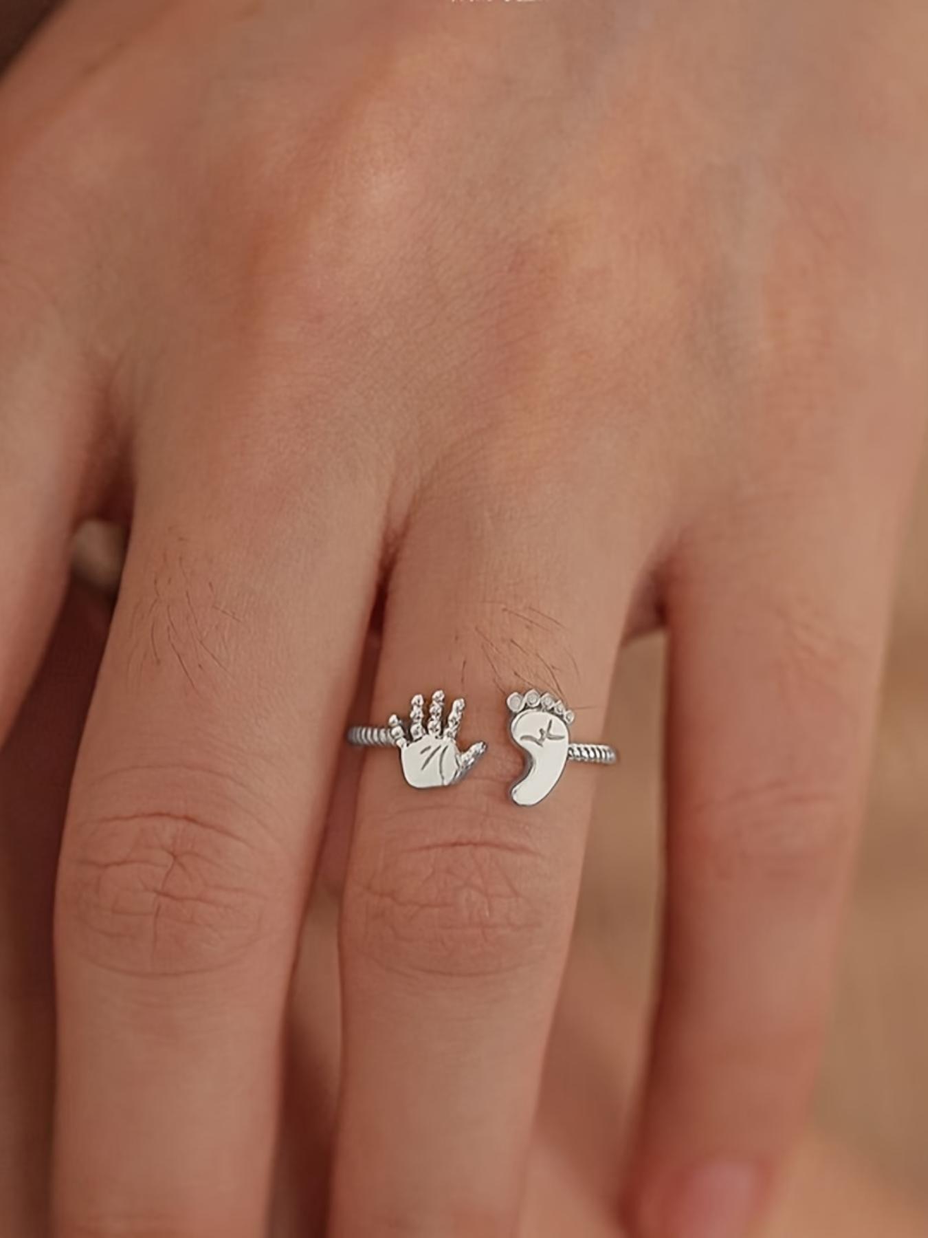925 Sterling Silver Cute Hand & Foot Design Cuff Ring, Adjustable Open Ring, Fashion Rings, Fashion Jewelry Accessories for Women & Girls