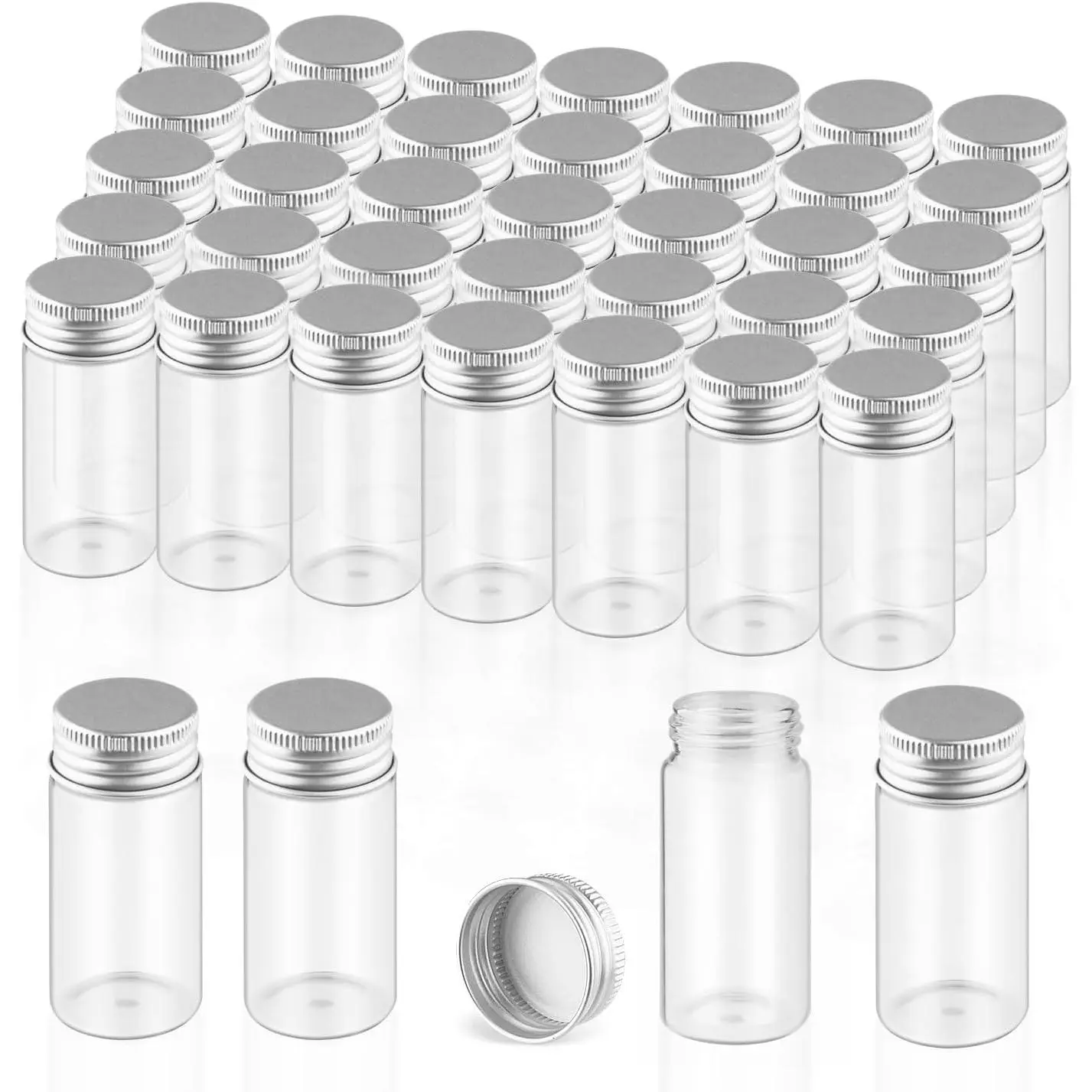 40 Pack 30ml/1oz Glass Vials With Aluminum Screw Caps Empty Sample Bottles Container Small Glass Jars For DIY Cosmetics Art Craft Decor Jewelry Storage 30mmx70mm