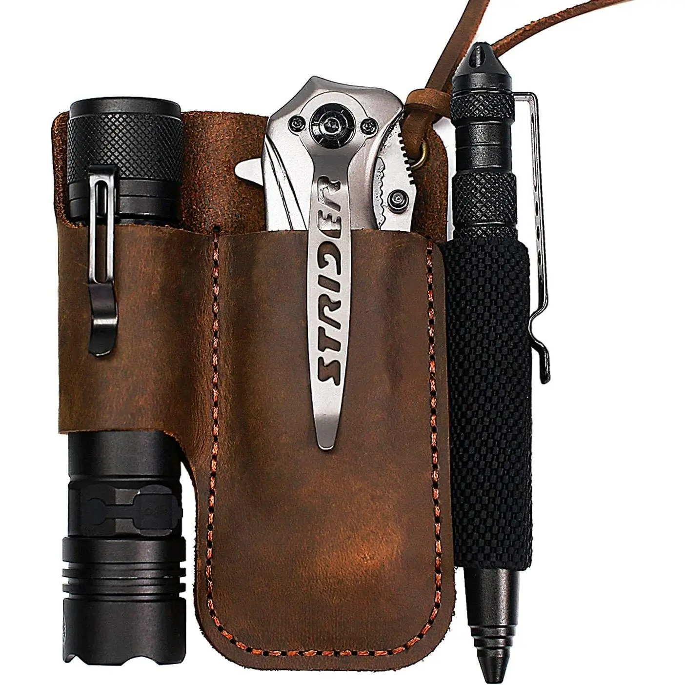 Men's Crazy Horse Leather EDC Organizer Sheath - Handmade Tactical Tool Pouch Holster with Belt Clip, Ideal for Christmas, Family Gifting, Father’s Day, Tool Storage