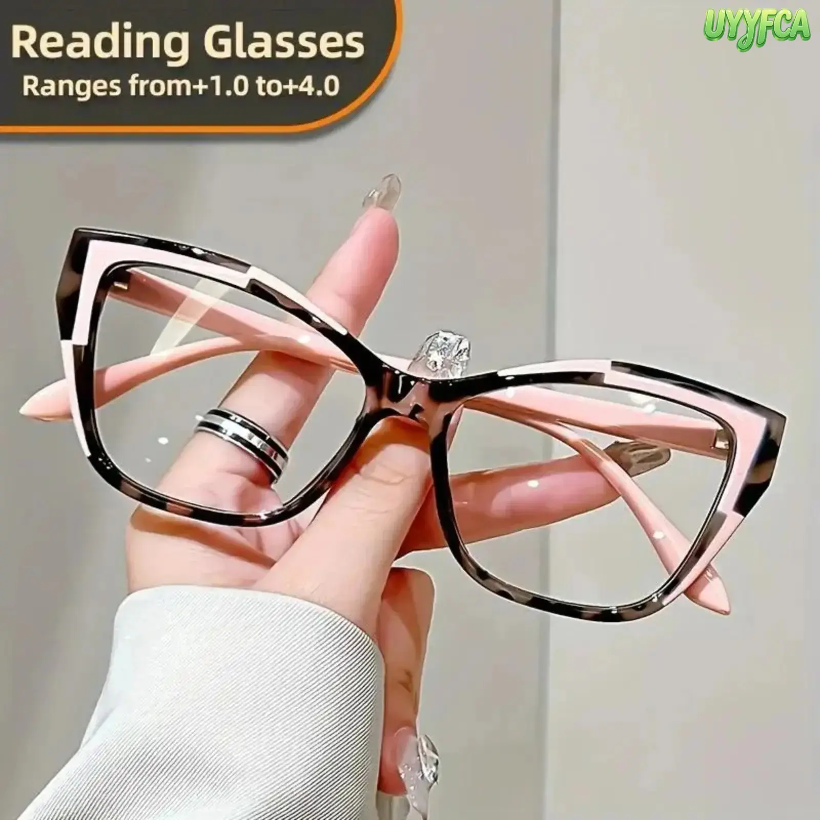 Women’s Two Tone Color Block Cat Eye Reading Glasses, Vintage Tortoise Shell Anti Blue Light Eyeglasses, Lightweight Frame With UV Protection Lens, Diopter Range 1.0-4.0, Flexible Non Slip Temples, Ideal For Daily Reading, Office Screen Use,Summervibes