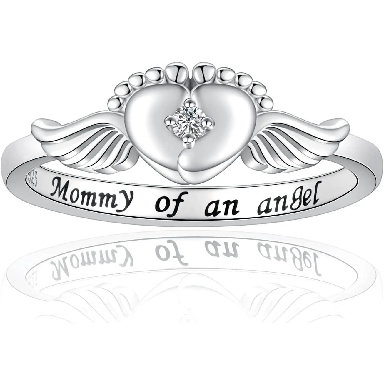 Women's 925 Sterling Silver Angel Motif Ring - Memorial Gift for Miscarriage Sympathy, Infant Loss Sentimental Keepsake