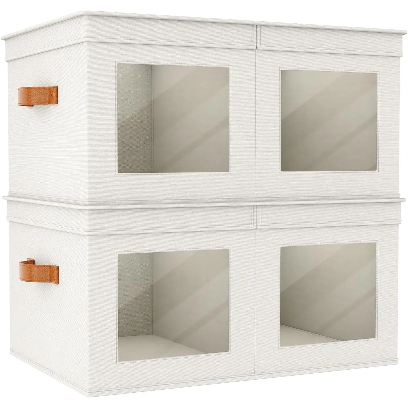 Large Storage Boxes with Lids, Collapsible Foldable Storage Bins for Clothes, [2-Pack] Fabric Storage Cubes with Handles, Closet Organizers for Home, Bedroom (Beige, 24” x 17” x 12")