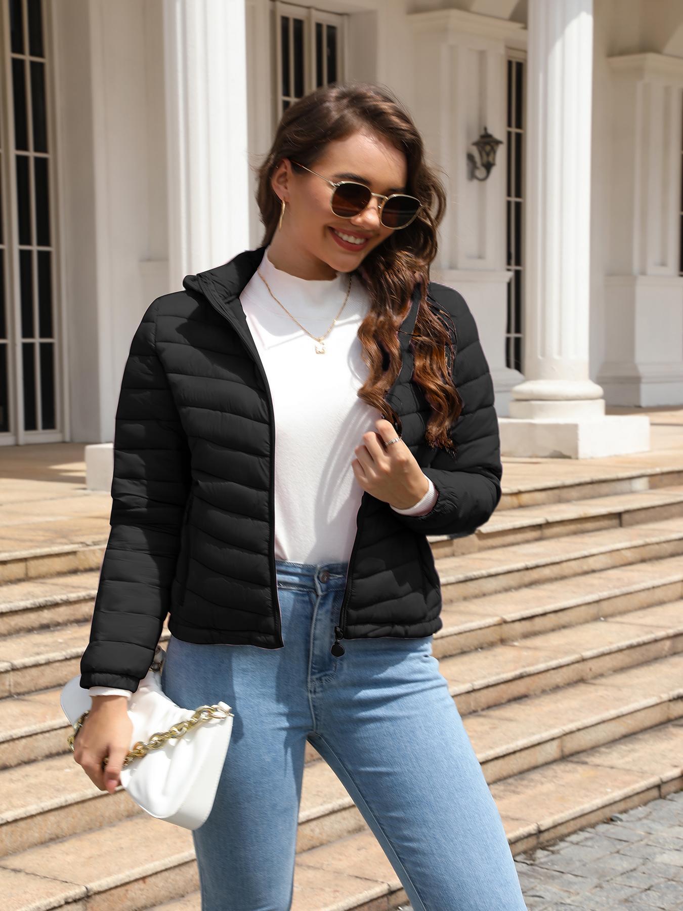 Geschallino Women's Lightweight Fitted Winter Cotton Jacket with Pockets, Casual Fall & Winter Hooded Coat for Daily Commute