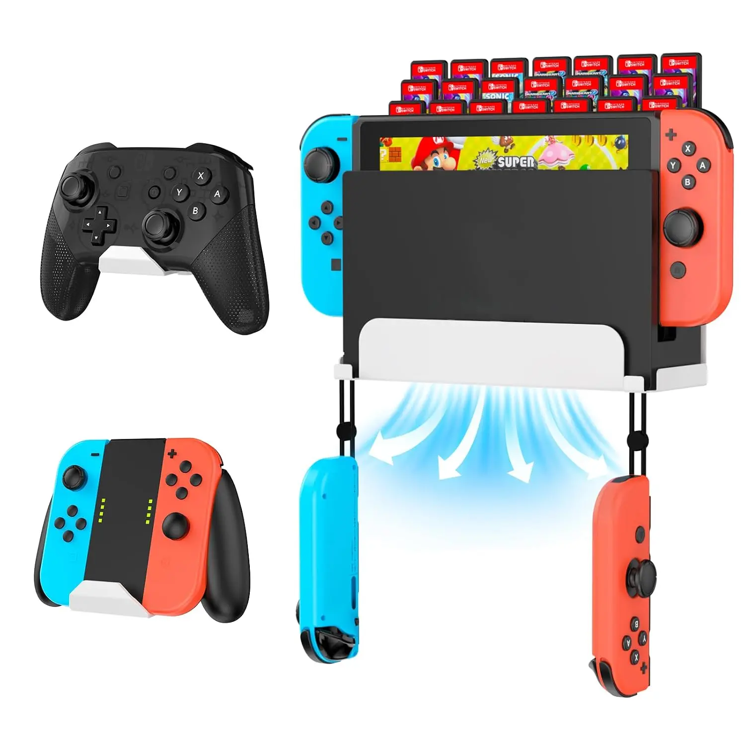 Wall Mount for  / OLED with 2 Controller Wall Mount and 28  Card Holders, Safely Store Your  Console Near or Behind Your TV (White)