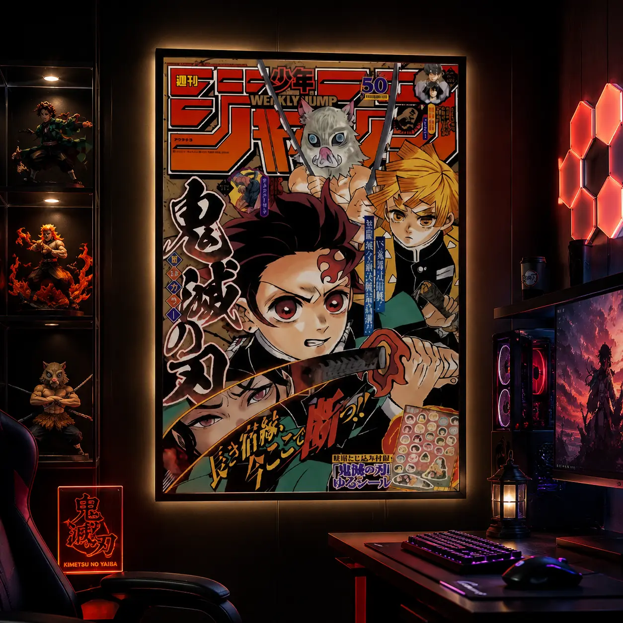 Demon Slayer Kimetsu no Yaiba Canvas Wall Art Poster, Tanjiro Nezuko Inosuke Zenitsu Anime Weekly Jump Manga Cover Print, Japanese Aesthetic Decor Bedroom Living Room Gaming Room Office Man Cave Gift for Anime Fans, Manga Artwork, Otaku Room Decor