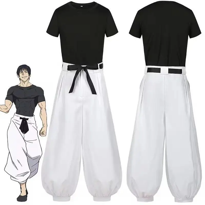 Jujutsu Kaisen Anime Cosplay, Toji Fushiguro or Satoru Gojo 2-Piece Comic Costume Set with T-Shirt and Pants for Halloween, Clothing Merch, Cartoon Character, Cosplay Set, Polyester, S, Multi-Size