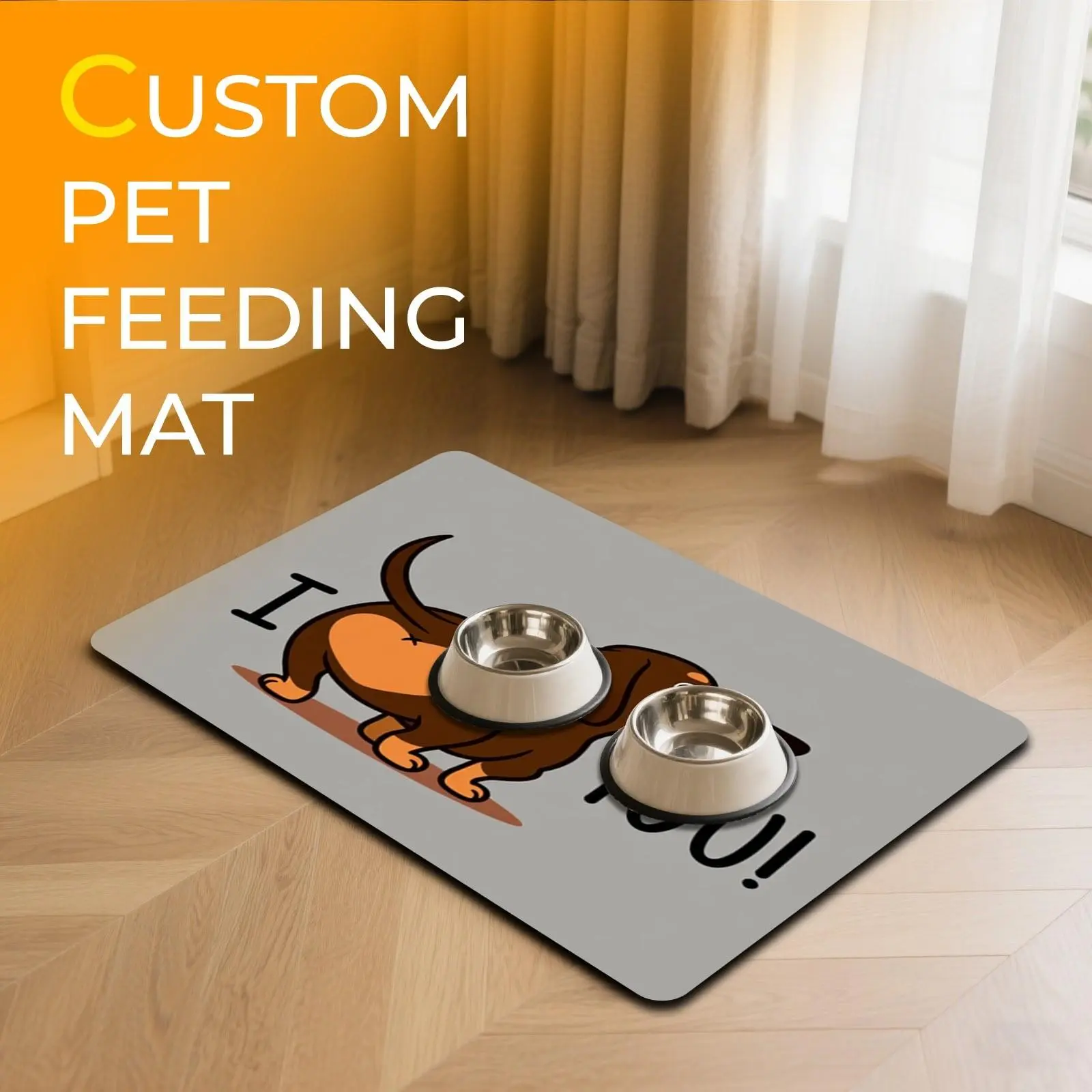 Cute Cartoon Dachshund "I Love You" Pattern Pet Dog Feeding Mat, Colorful Design in One Size, Fun Daily Feeding Accessory for Dogs and Cats to Use at Home