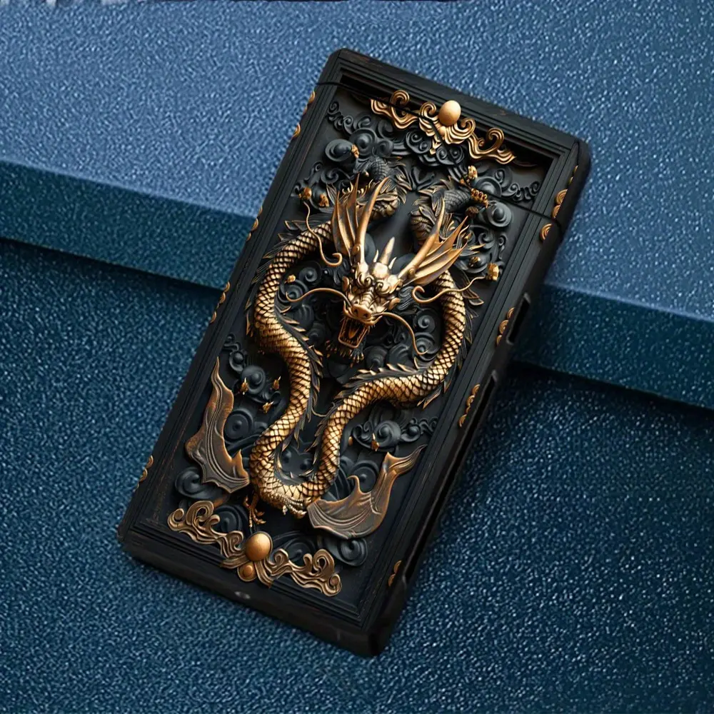 1pc Windproof Arc Lighter with Exquisite Golden Dragon Engraving, Windproof Arc Lighter, Type-C Rechargeable Lighter, Metal Shell, Battery Level Display, Dual Arc, Gift Box Packaging, Power-Off Protection, Outdoor Survival Gear, Suitable for High