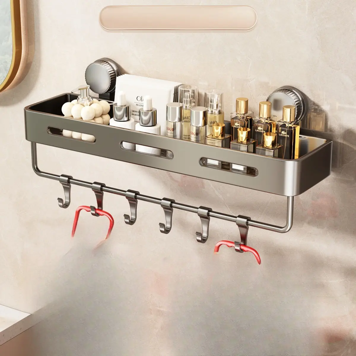 Anti-Rust Shower Rack with Towel Hook, Space-Saving Bathroom Shelf, No Drilling Installation, Modern Design, High-Quality Material, Bathroom Accessories