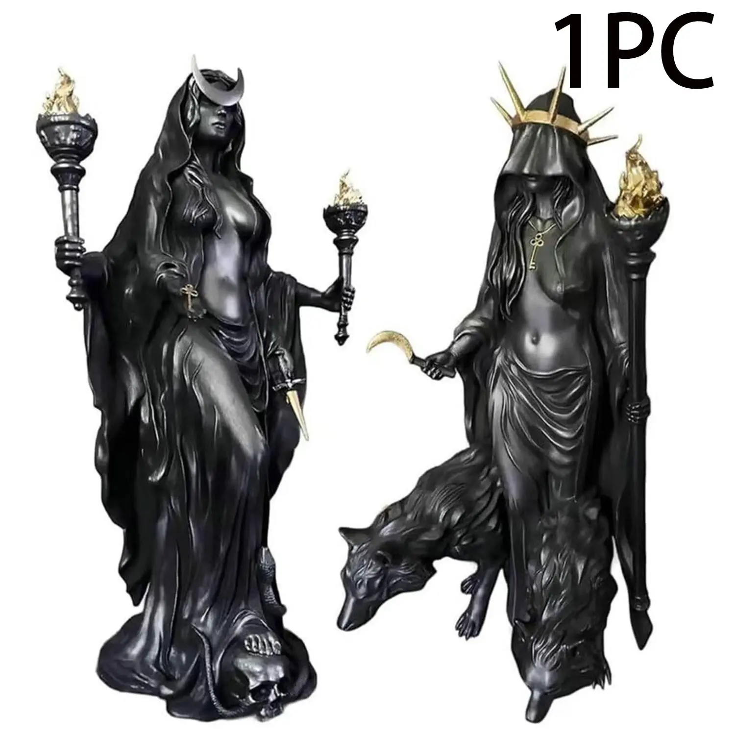 The latest Gothic Hecate statue, the dark goddess holding a torch, 6.30 inches, no power supply required, desk decoration, mysterious altar, resin sculpture for home decoration, Halloween, Christmas perfect home bathroom items