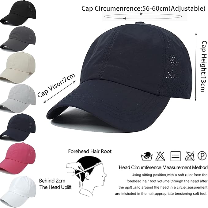 BIGWIG Women's Baseball Cap with Ponytail Opening, High Bun Ponytail Hat, Breathable Summer Sports Cap, Quick-Drying, Adjustable Buckle, Breathable Mesh Casual Hat, Summer Running Hat, Adjustable Sun Hat