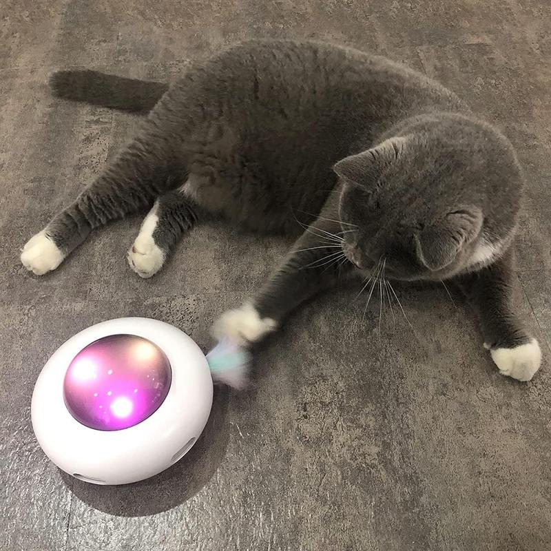 Automatic Interactive Cat Toy, Moving Feather UFO Toy for Indoor Cats, Helps Burn Energy, Reduce Boredom & Prevent Destructive Behavior, USB Rechargeable