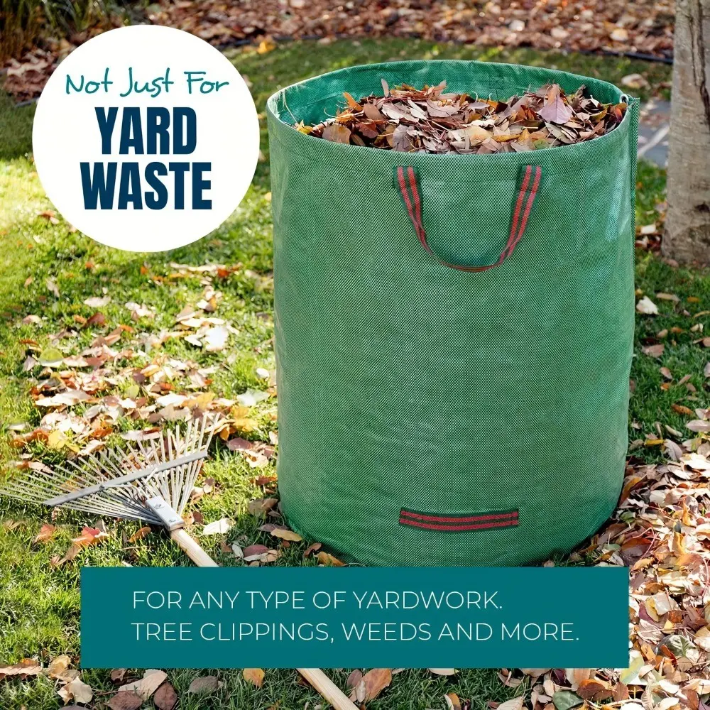 72 Gallon Reusable Yard Waste Bag, , Large Lawn Garden Bags, Heavy Duty Collapsible Garden Leaf Trash Container, Stand-Up Grass Clipping Bin, with Reinforcement Ring and Handles, Garden Cleaning Tools