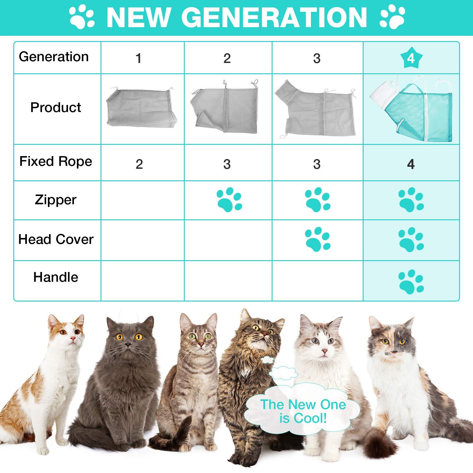 Adjustable Cat Bathing Mesh Bag, Anti-Bite Anti-Scratch Restraint Bag for Grooming, Nail Trimming & Injection, Portable Drawstring Shower Bag for Cats