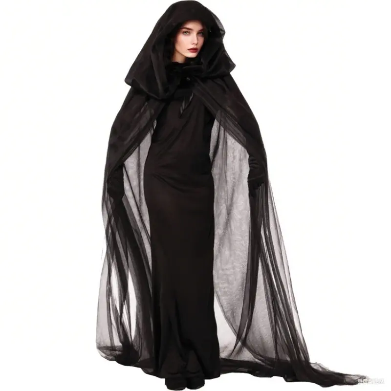 Halloween Cosplay Shawl, Wine Bride Witch Vampire Costume Accessory, Double Layered Cape for Party Dress Up Womenswear