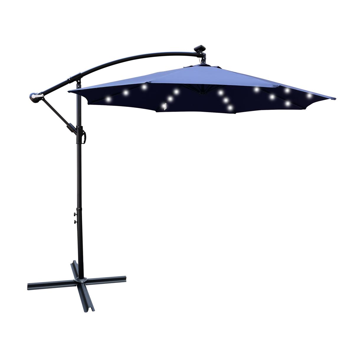 10 ft Outdoor Patio Umbrella Solar Powered LED Lighted Sun Shade Market Waterproof 8 Ribs Umbrella with Crank and Cross Base for Garden Deck Backyard Pool Shade Outside Deck Swimming Pool