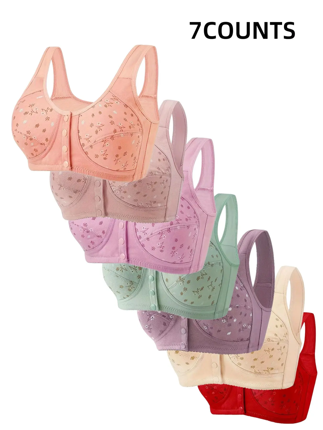 7-Pack Women's Wireless Front Buckle Bralettes, Soft Bra Set, Seamless Comfort Fit, Full Coverage, Breathable Soft Fabric, All-Season Support