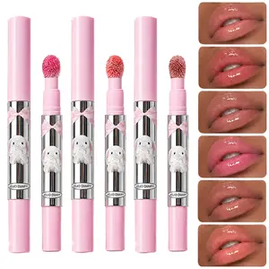 Portable Juicy Jelly Lip Gloss With Plush Applicator 6 Multi Tone Hydrating Film Forming Lip Glaze Long Lasting Mirror Shine Non Greasy Lip Makeup