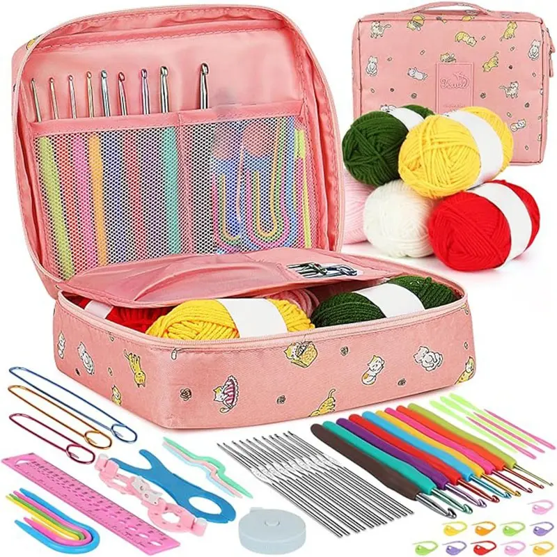 57-Piece Crochet Hook Set, Milk Cotton Yarn Kit, Beginner Knitting Tools, DIY Craft Supplies, Ideal for Newbies, Model Jl58