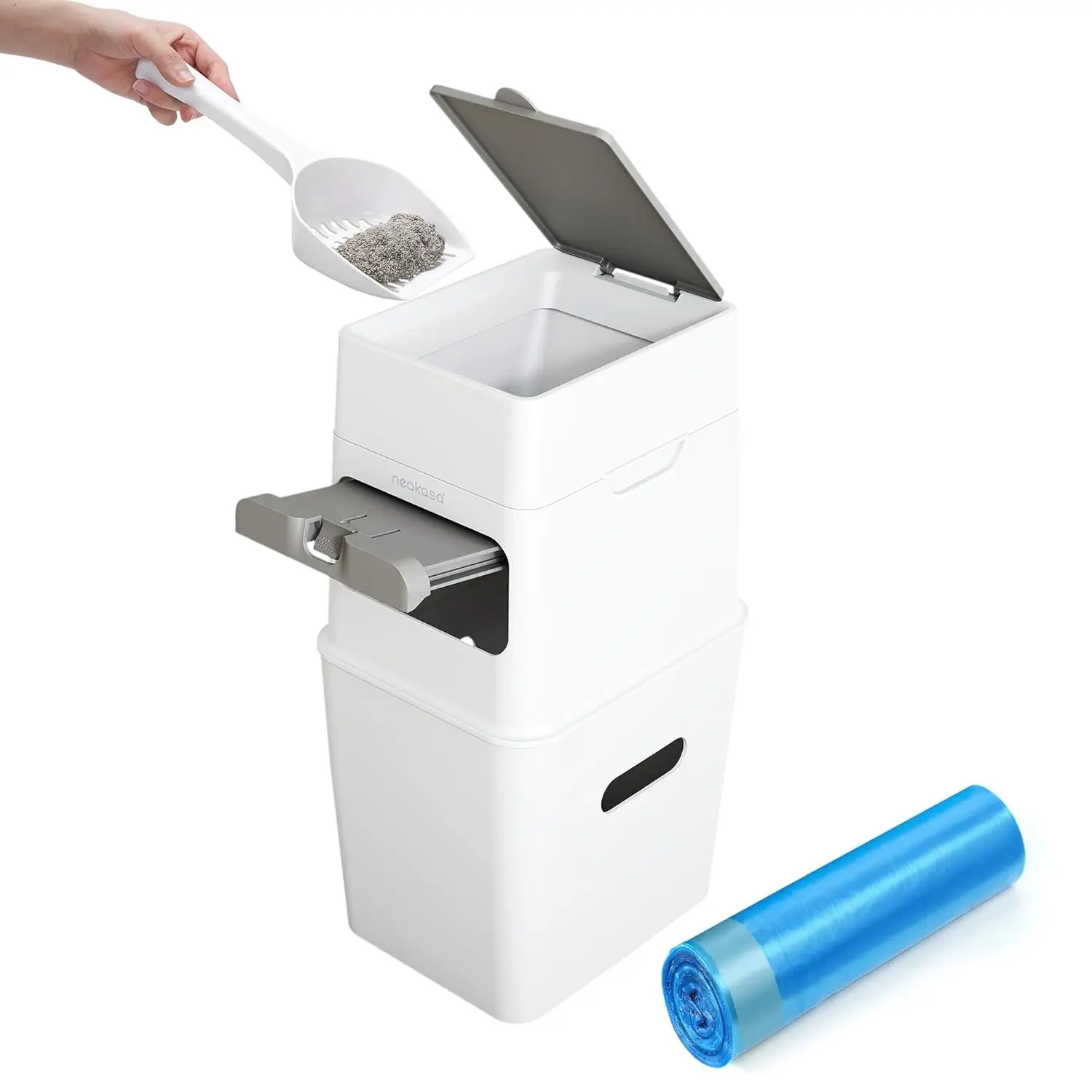 PooGuard Litter Disposal Bin, 9.2L Trash Can for Cat Litter, Dog Waste & Diapers, with Viewing Window, Wider Opening, and 4-Month Refill Bag (White)