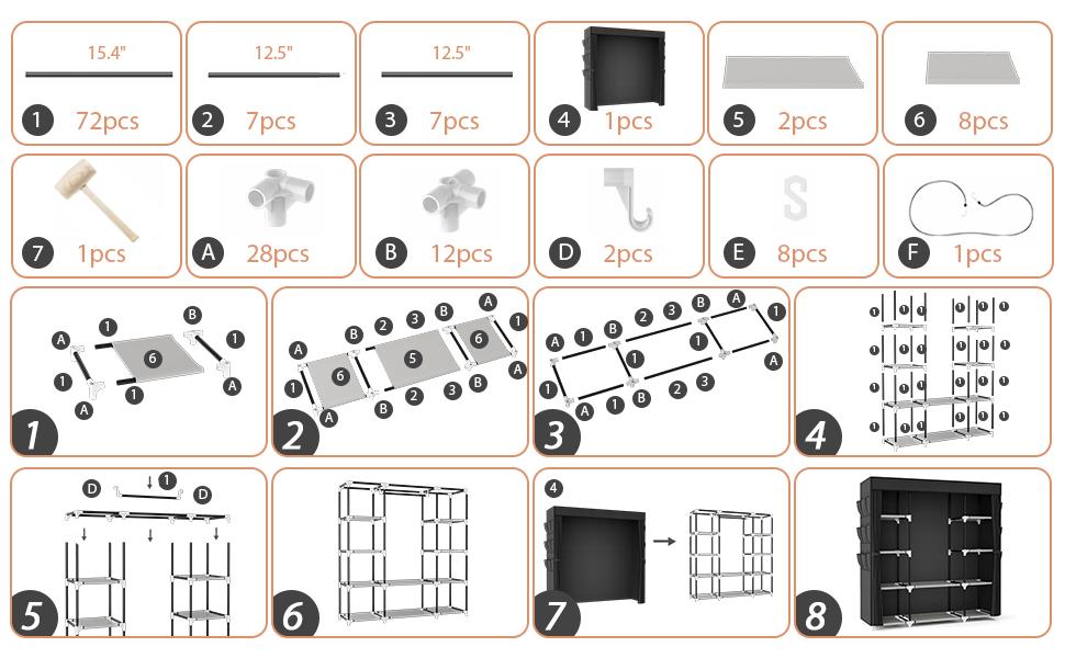 Portable Closet Wardrobe for Hanging Clothes 57.3 Inch Large Capacity Clothes Rack with Cover, 10 Storage Organizer Shelves, 1 Hanging Rods and 6 Pockets, Free Standing Closet for Bedroom, Black Portable Closet Wardrobe for Hanging Clothes 57.3 Inch Large Capacity Clothes Rack with Cover, 10 Storage Organizer Shelves, 1 Hanging Rods and 6 Pockets, Free Standing Closet for Bedroom, Black