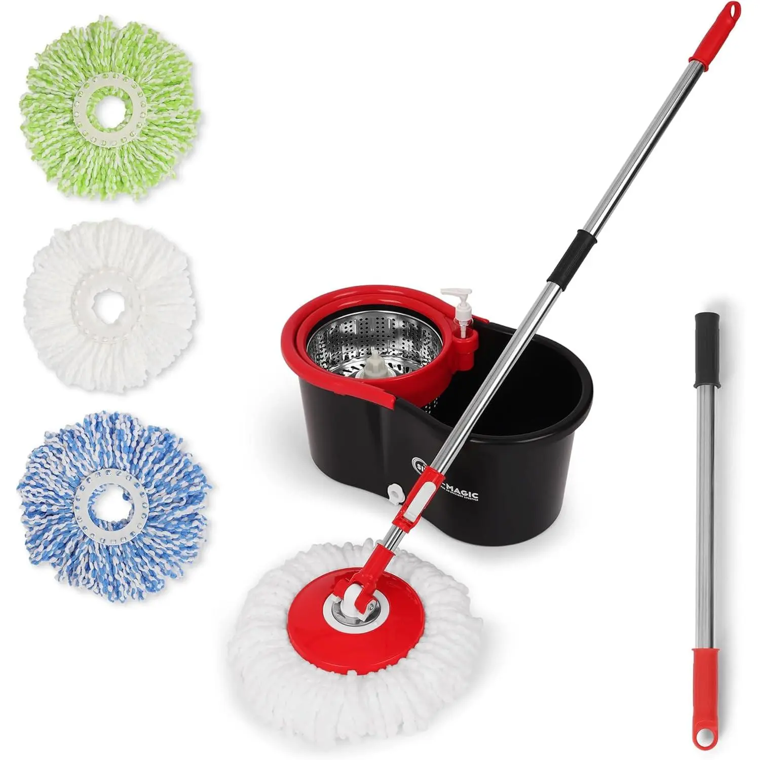 360 °   Spin Mop and Bucket with Wringer – 3 High-Absorbent Microfiber Washable Heads – Spinning Mop and Bucket Set for All Types Floor Cleaning (Black)