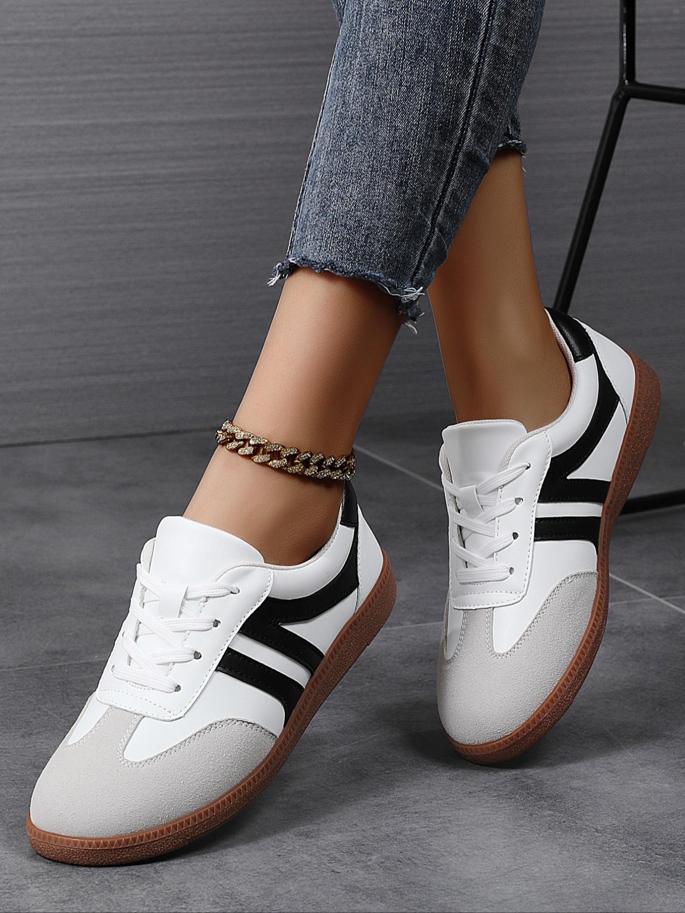 Women's Fashionable Lace Up Contrast Binding German Trainers Low Top Trainer, Casual Breathable Comfortable Sports Training Shoes, All-match Basic Shoes for Daily Wear