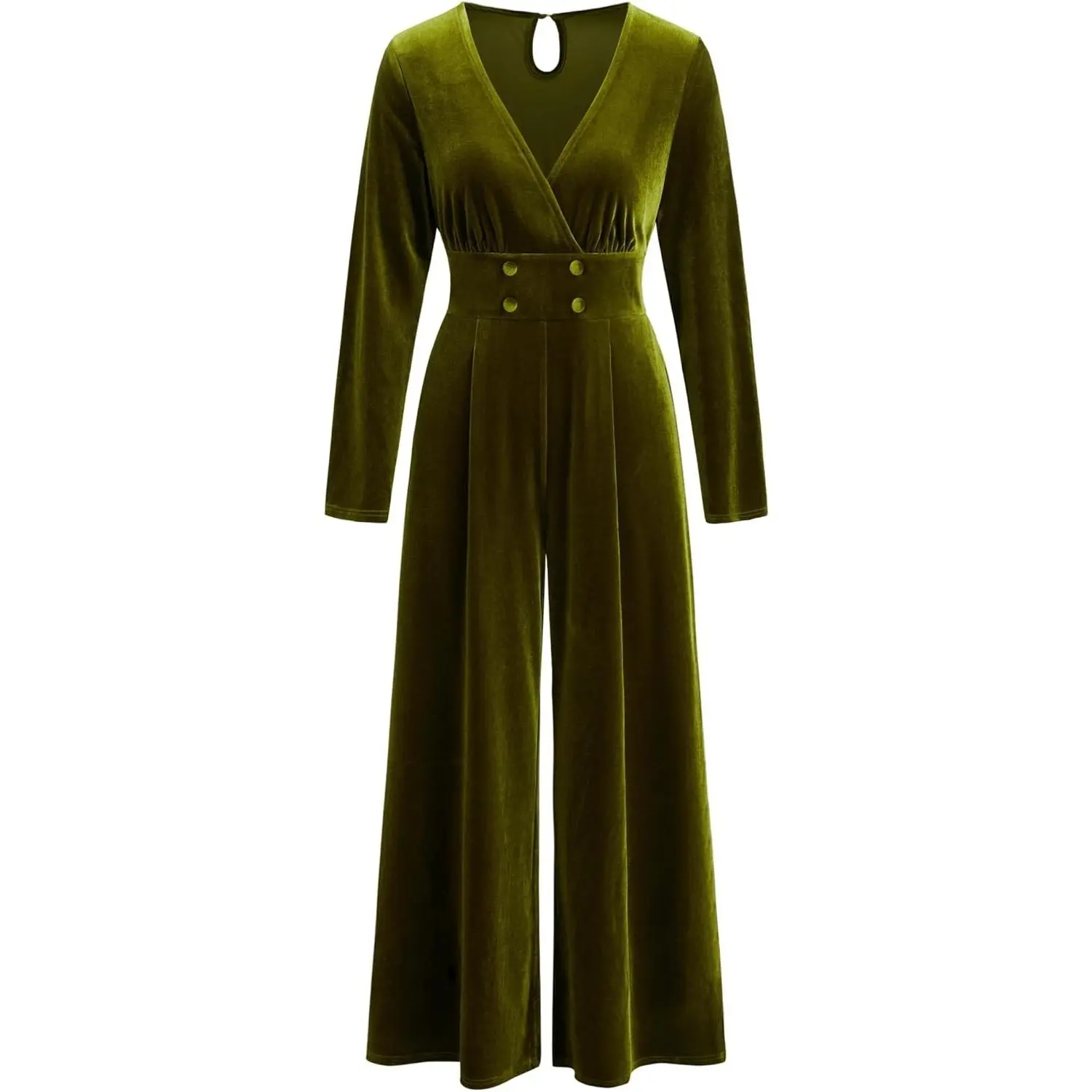 Women's Velvet Longsleeves Jumpsuit, V-Neck Wide Leg Elegant Romper