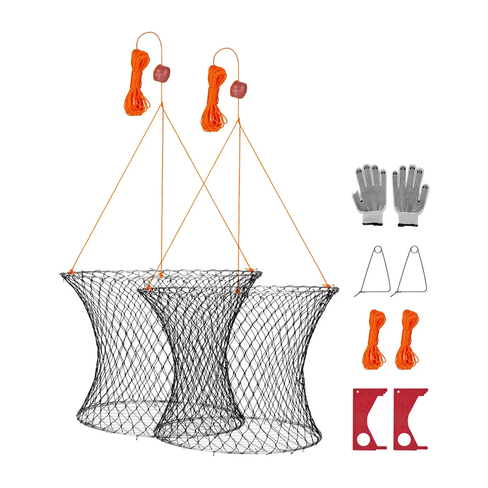 【DealsForYouDays】VEVOR Double Ring Crab Trap, 24 inch Top, 20 inch Bottom, Two Rings Crab Kit, Foldable Fishing Net with Gauge, 60 ft Rope, Wire Grid Bottom, Rock and Blue Crab, Dock & Pier Crabbing, 2 Set