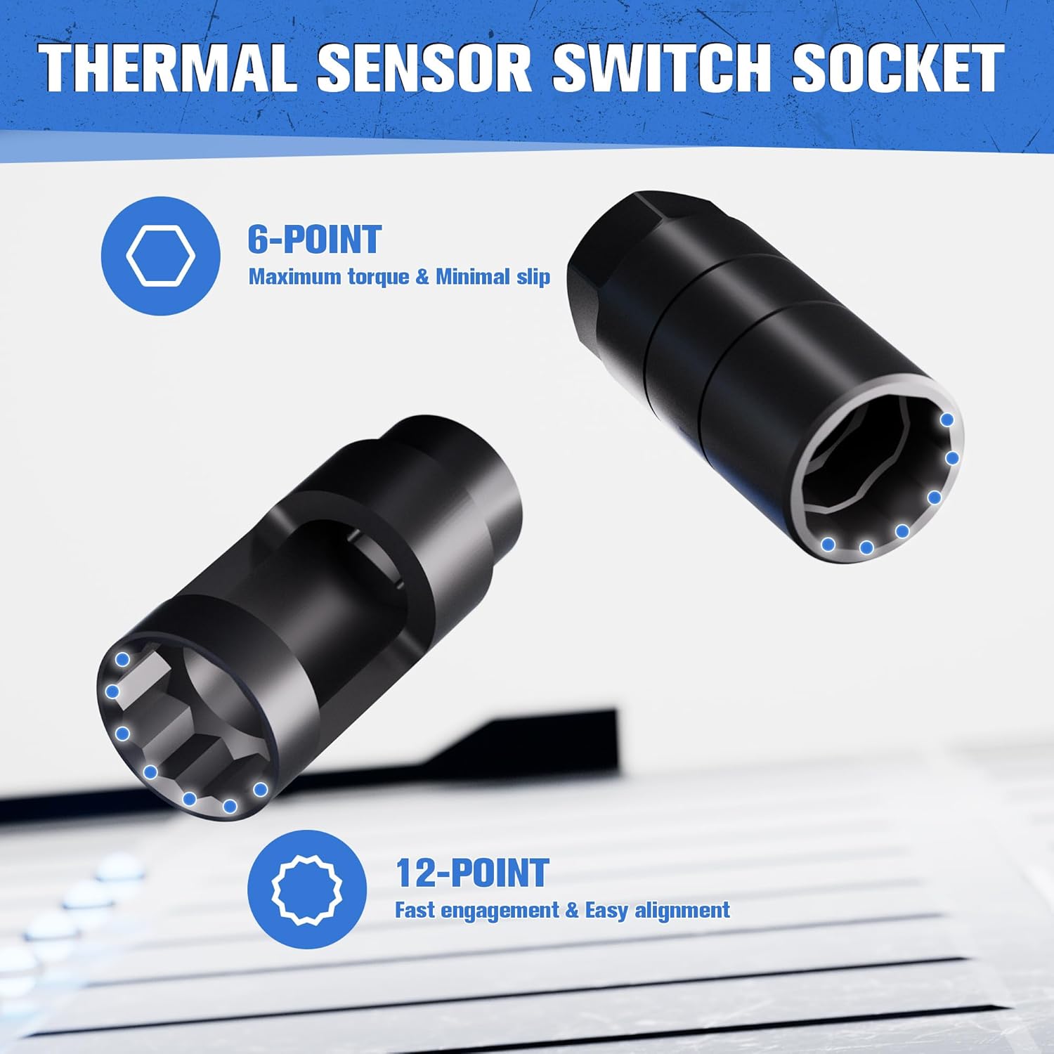 12-  Sensor Socket Set & Thread Chaser Set, with 22mm 27mm 29mm 7/8" 1-1/16" Sockets 1/2" 3/8" Drive, for Oil , Vacuum, Thermal Sensors