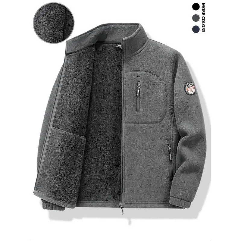 Men's Fleece Jacket, Warm Insulated Polar Fleece Coat, Casual Soft Comfortable Multiple Zipper Pockets, Fall & Winter Outerwear