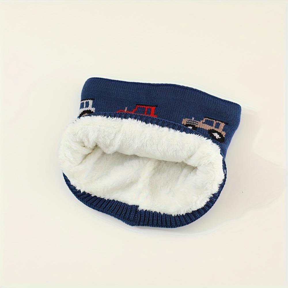 2pcs Boys' Winter Warm Hat & Scarf Set with Truck & Car Winter Adventure Print - Thick Knit Balaclava & Beanie, Elastic Fit for Outdoor Play, Christmas & Thanksgiving Outfits, Cozy Cold-Weather Clothing (Light Grey, Navy, Red, Blue, Black) - Hand Washable