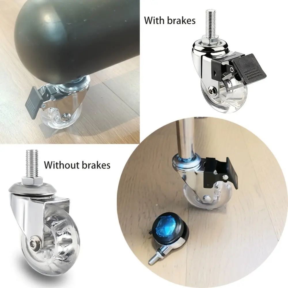 4pcs Heavy-Duty 2-Inch Swivel Caster Wheels, Threaded Handle Swivel Casters, 360-Degree Rotation Crystal Clear Wheels, Soft Polyurethane Furniture Wheels for Hand Trucks and Projects, Furniture Moving Wheels
