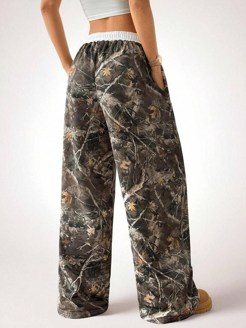 Unisex's Camo Print Sweatpants, Casual Streetwear Trousers for Daily Wear, Casual Chic Bottoms, Unisex Bottoms for Fall & Winter, Women