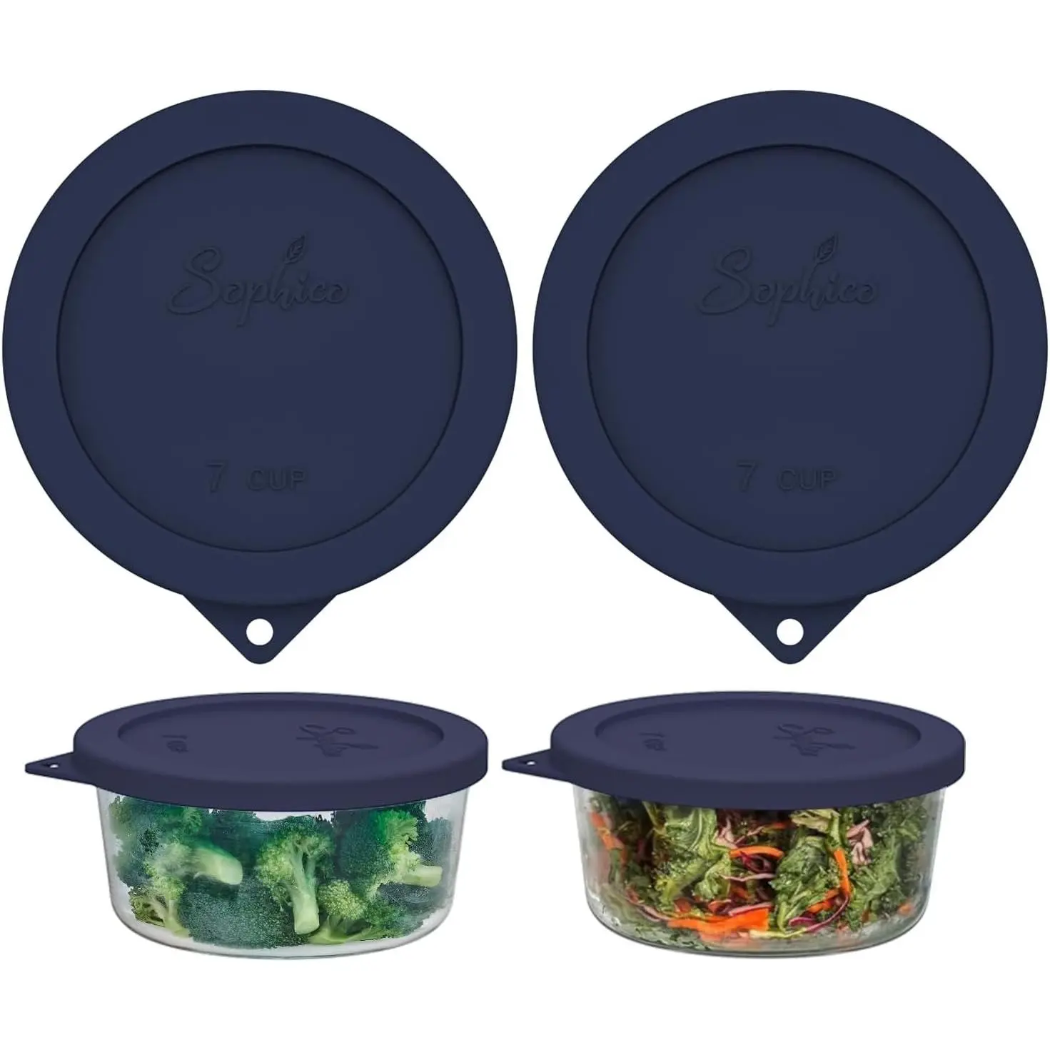 Round Silicone Storage Cover Lids Replacement for Anchor Hocking and Pyrex 7402-PC 6/7 Cup Glass Bowls (Container not Included) (BLUE-2PACK)
