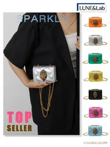 Metal Eagle Head Crossbody Bag, Sparkly PU Material, Fashionable Chain Strap, Ultra Mini Shoulder Bag, Y2K Style, Party Ready