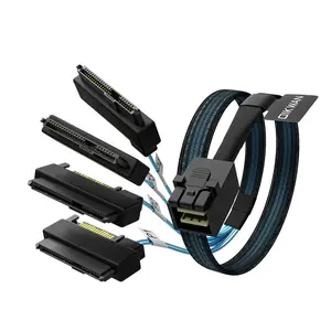 SFF-8643 Internal Mini SAS HD to 4 29pin SFF-8482 connectors with SAS 15pin Power Port 12GB/S Cable 3.3ft(1m)