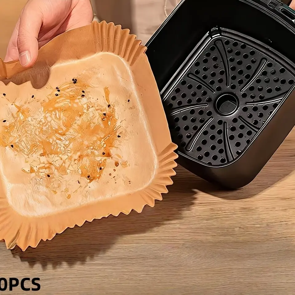 Square Air Fryer Silicone Paper Liners 50 Sheets, Disposable Non-Stick Oil Absorbing Parchment Paper for Oven Baking Grilling