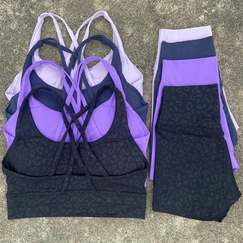 Yoga Clothes  2 Piece Gym Sports   Women Cross Back Bra Top   Fitness Suit Running Workout Tracksuit pickles and pins white set solid color two-piece leg sweatpants wear shorts Floral Tummy Control Tankini Swimsuit Boho Graphic Bandeau Vest cotton tank