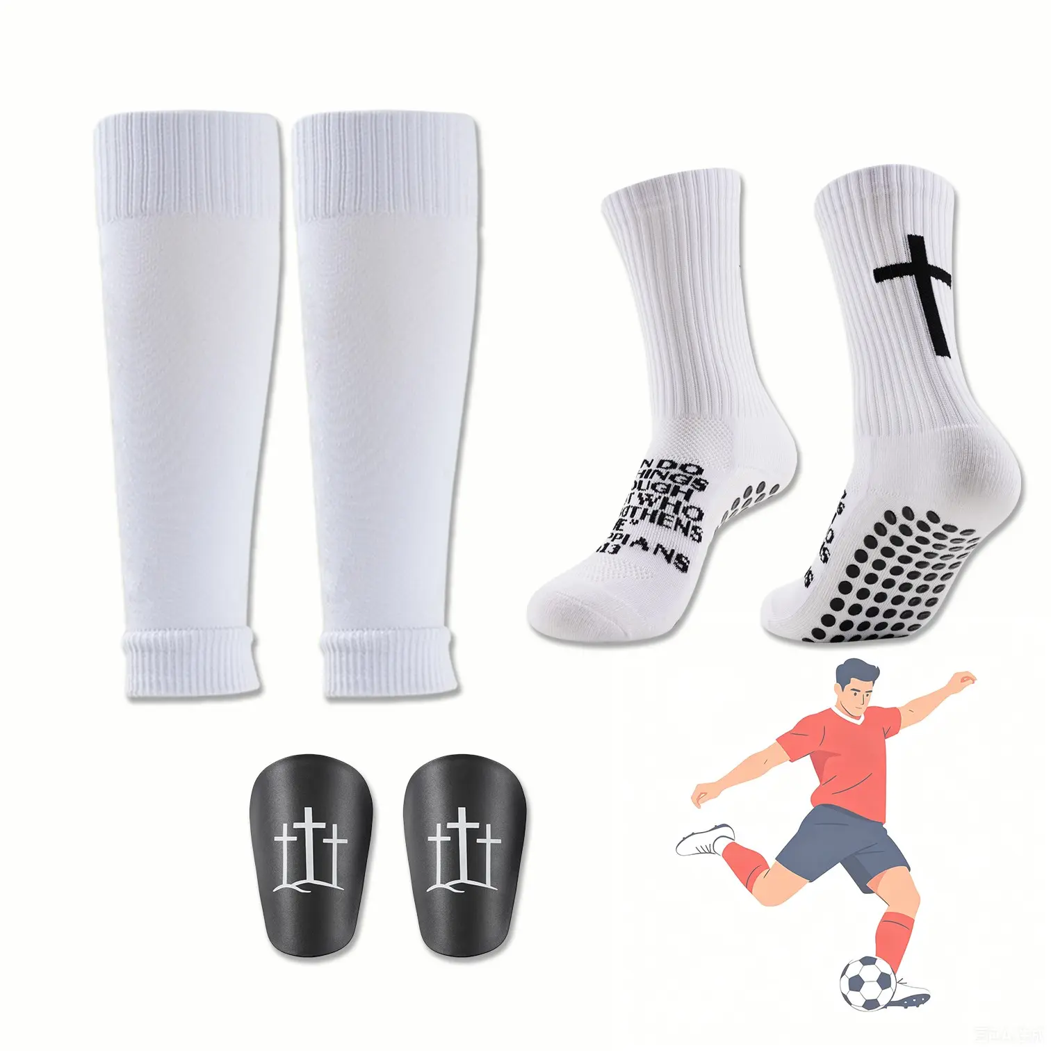 3-Piece Unisex Soccer Gear Set, Sporty Design, Includes Sports Socks, Leg Guards, Training Inserts, Outdoor Training, Football Field Supplies