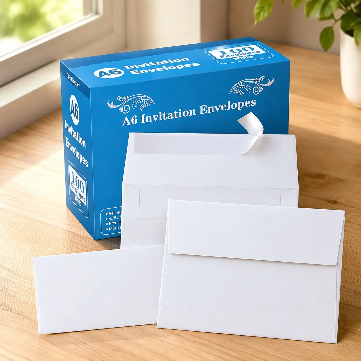 100 Qty A6 Self Seal Envelopes 6.5 x 4.75" White Kraft Paper for 4x6 Cards, Photos, Invitations, Weddings, Baby Shower, Birthday, Announcements, RSVP