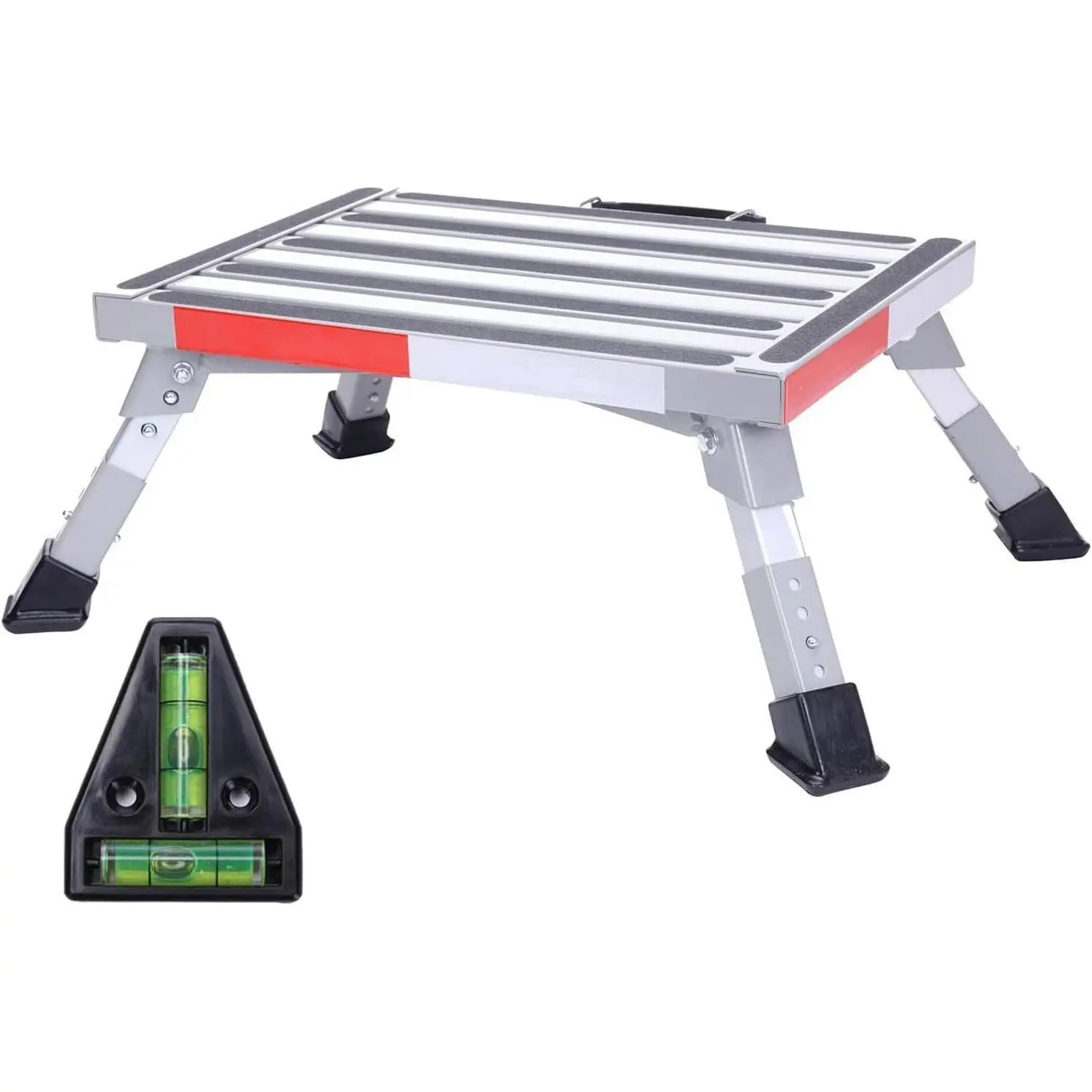 RV Step Stool, Adjustable Height Aluminum Folding Platform Step Ladder with Non-Slip Rubber Feet, Heavy Duty RV Steps for Trailer, Truck, Outdoor Use