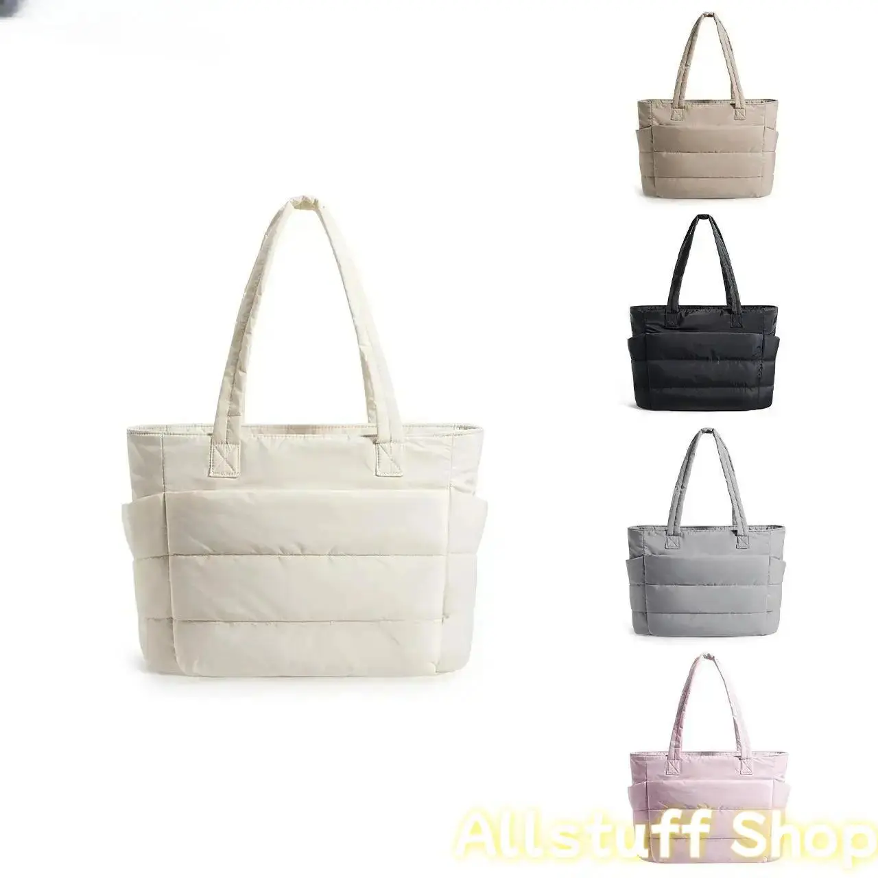Springstatements Women Quilted Puffy Bubble Tote Bag, Trending Lightweight Laptop Shoulder Handbag, Multi Compartment Zipper Closure Accessory For Daily Travel Office Commute