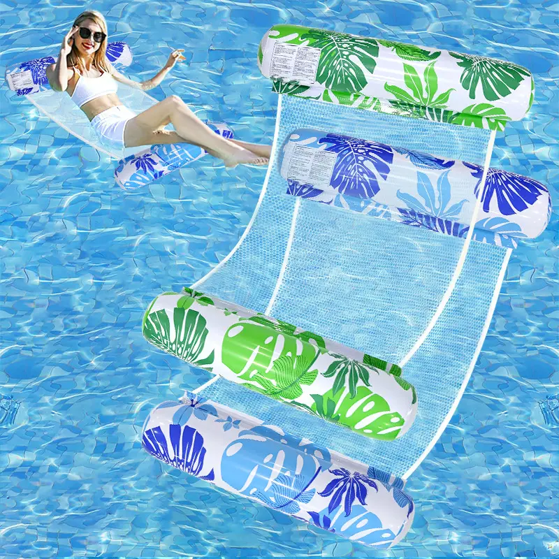4-Tube Striped Inflatable Hammock Floating Lounger - Foldable PVC Water Recliner for Adult Swimming Pool Entertainment